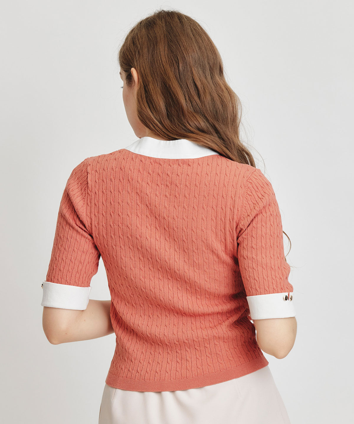 REDYAZEL「ケーブルリボンタイハーフスリーブニットプルオーバー」|ニット・セーター|