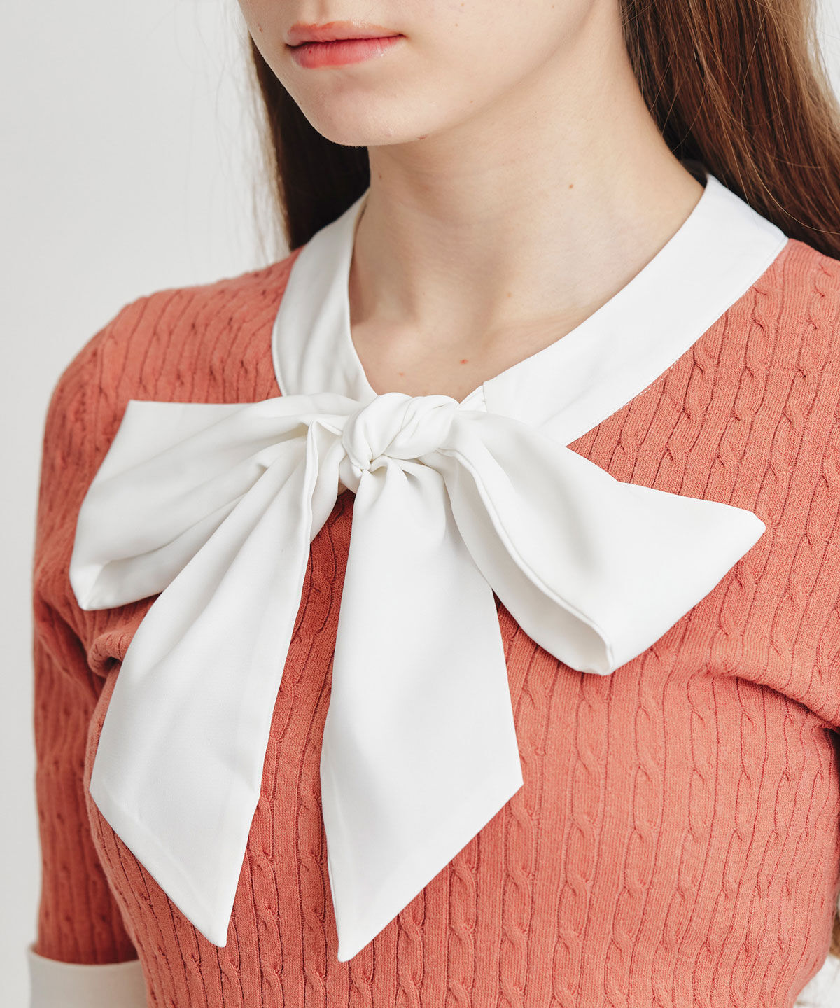 REDYAZEL「ケーブルリボンタイハーフスリーブニットプルオーバー」|ニット・セーター|