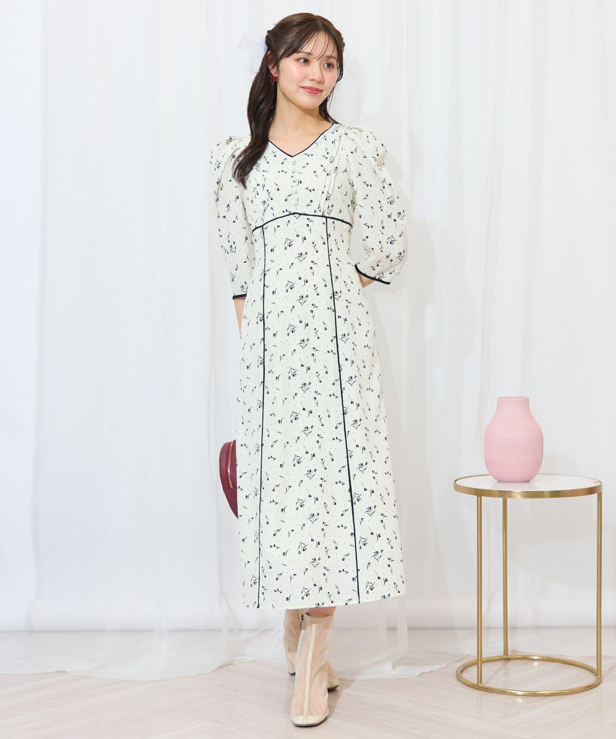 WILLSELECTION「フラワードットパイピングフレアワンピース」|ワンピース|