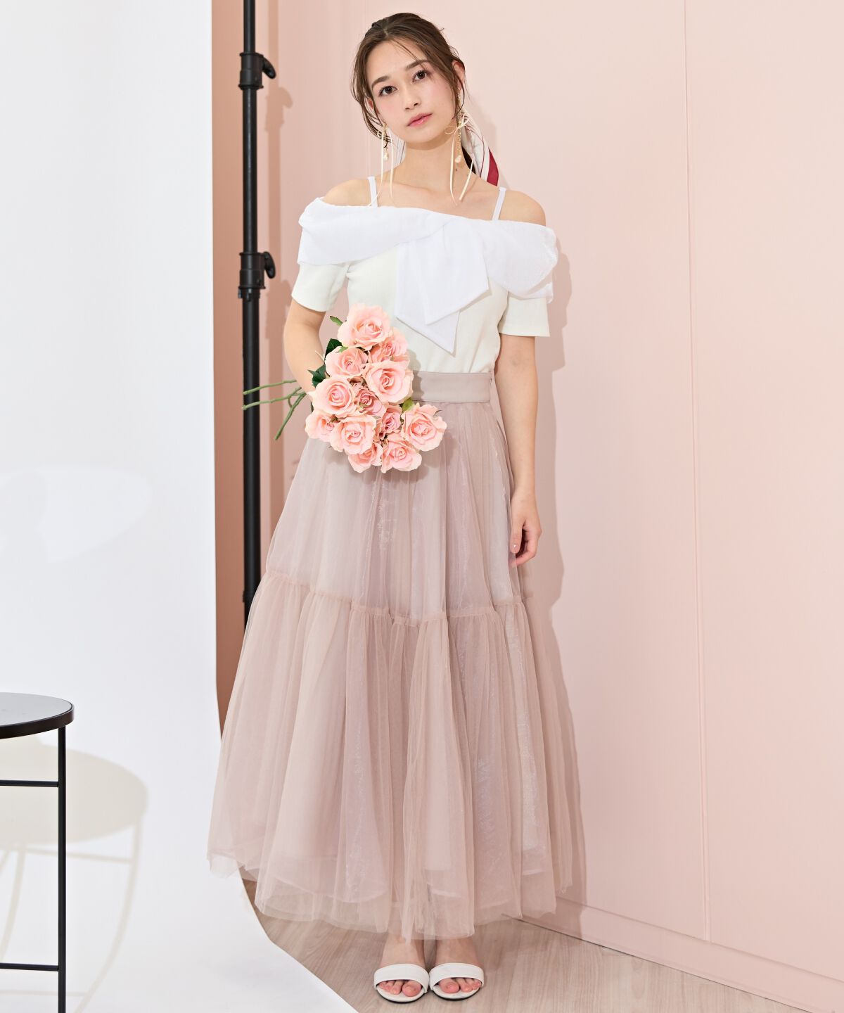 WILLSELECTION「ニュアンスカラーチュールティアードスカート」|フレア|ピンク