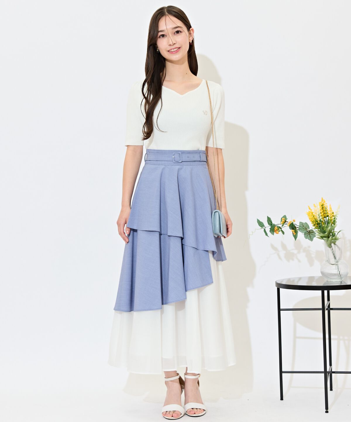 WILLSELECTION「ベルト付きアシメレイヤードスカート」|フレア|