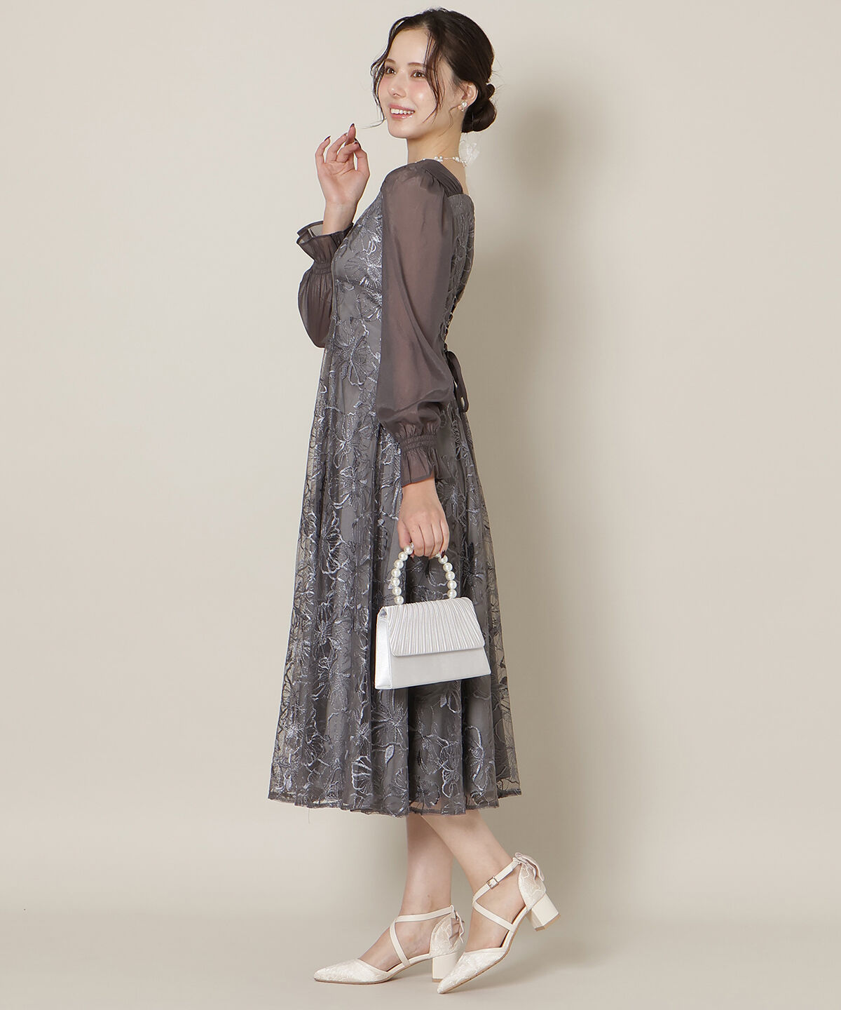 WILLSELECTION「パネルラインフラワーレースワンピース」|ドレス|