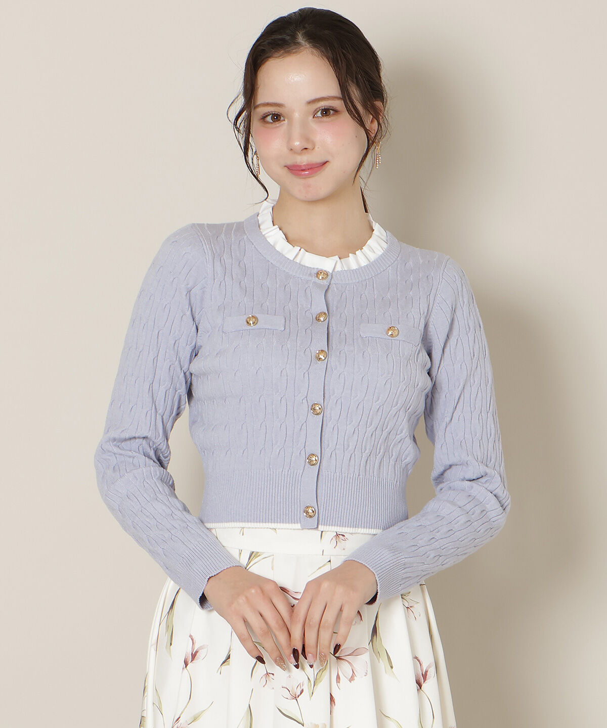 WILLSELECTION「フリルレイヤードケーブルニット」|ニット・セーター|ブルー