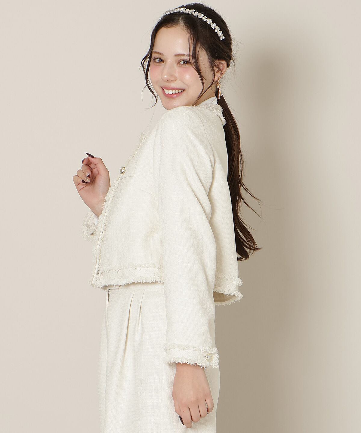 WILLSELECTION「ノーカラーフリンジツイードジャケット」|ノーカラージャケット|