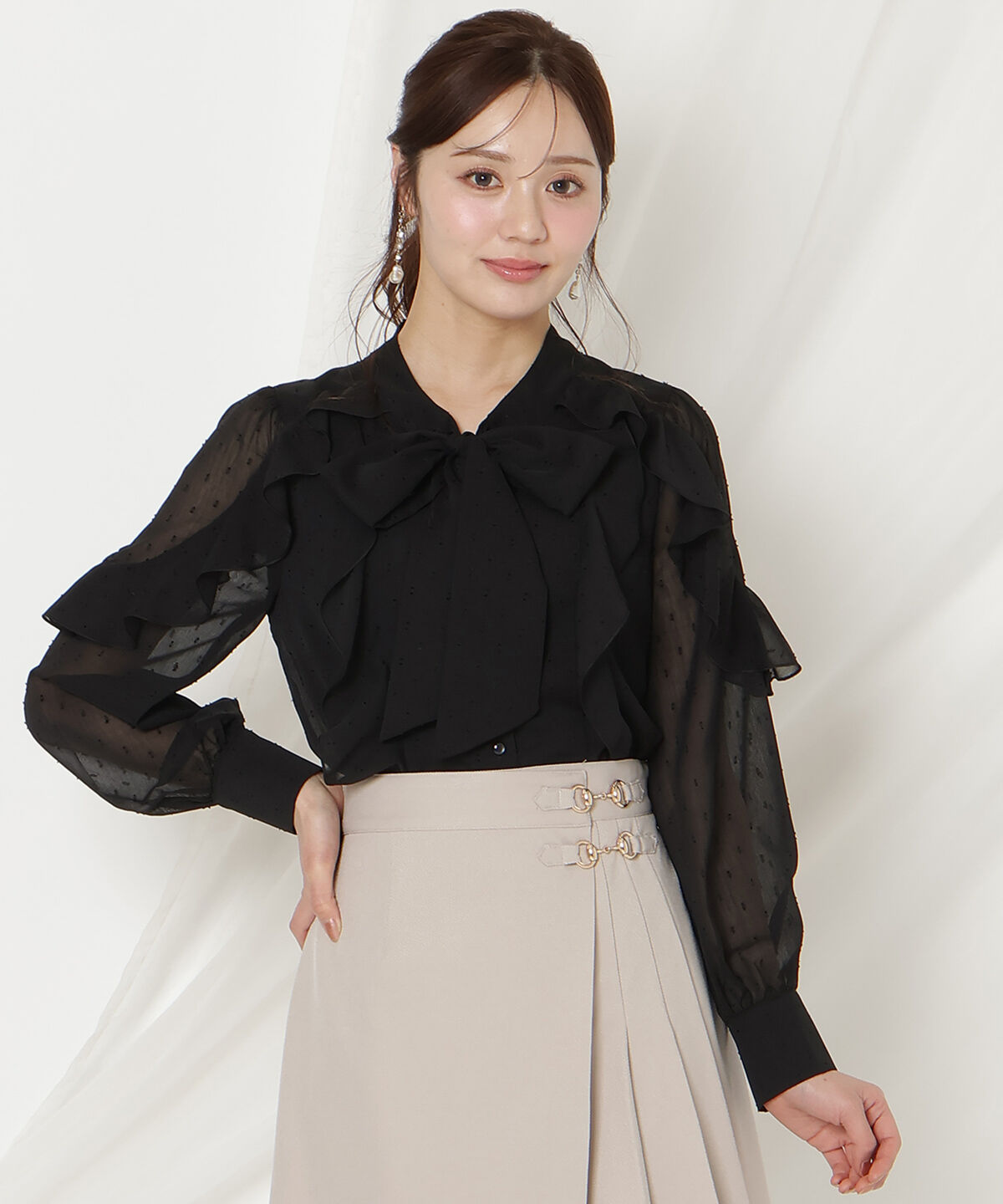 WILLSELECTION「ドビードットフリルブラウス」|シャツ・ブラウス|ブラック