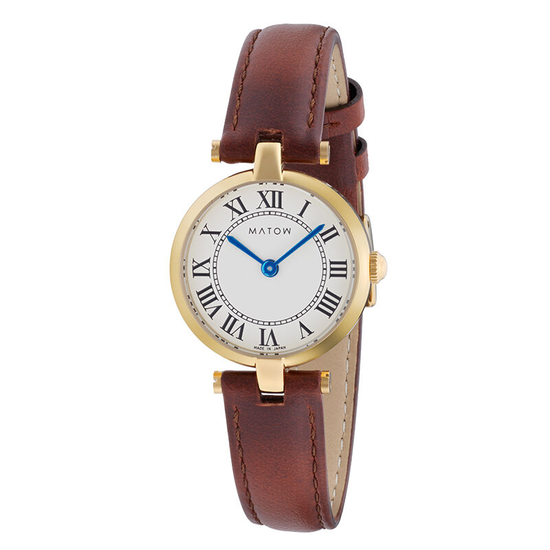 MATOW「〈MATOW (マトウ)〉ｱｳﾗ ﾗｳﾝﾄﾞｲｴﾛｰｺﾞｰﾙﾄﾞ ﾌﾞﾗｳﾝﾚｻﾞｰ」|腕時計|