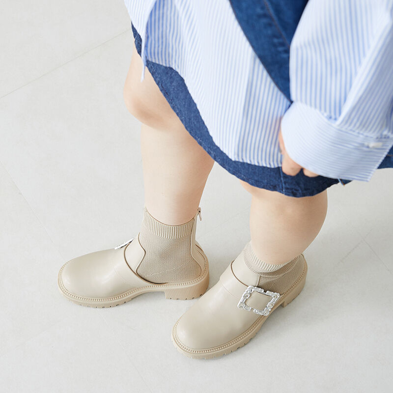 ORiental TRaffic「厚底 ビジュー ニットブーツ /31434 足首柔らかい 歩きやすい」|ショートブーツ|