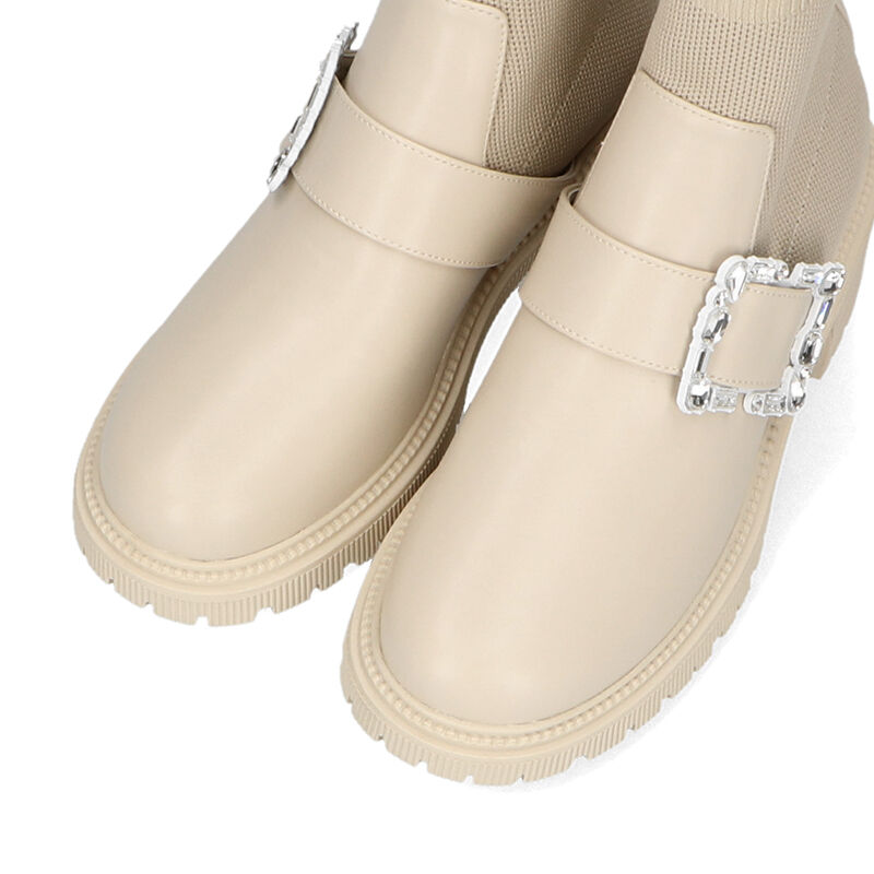 ORiental TRaffic「厚底 ビジュー ニットブーツ /31434 足首柔らかい 歩きやすい」|ショートブーツ|