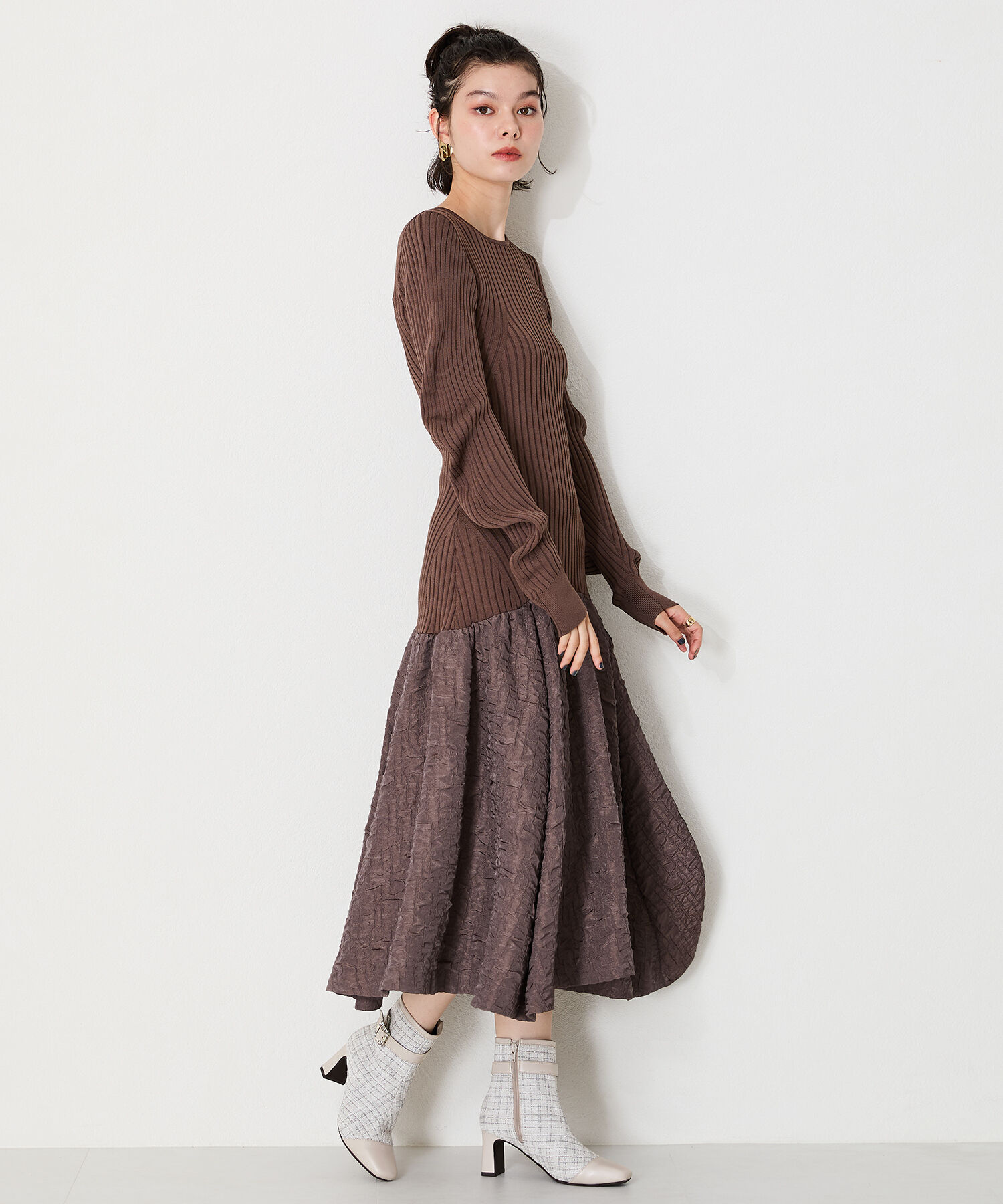 ORiental TRaffic「ビジュー バックル ツイード ヒール ブーツ /41419」|ショートブーツ|