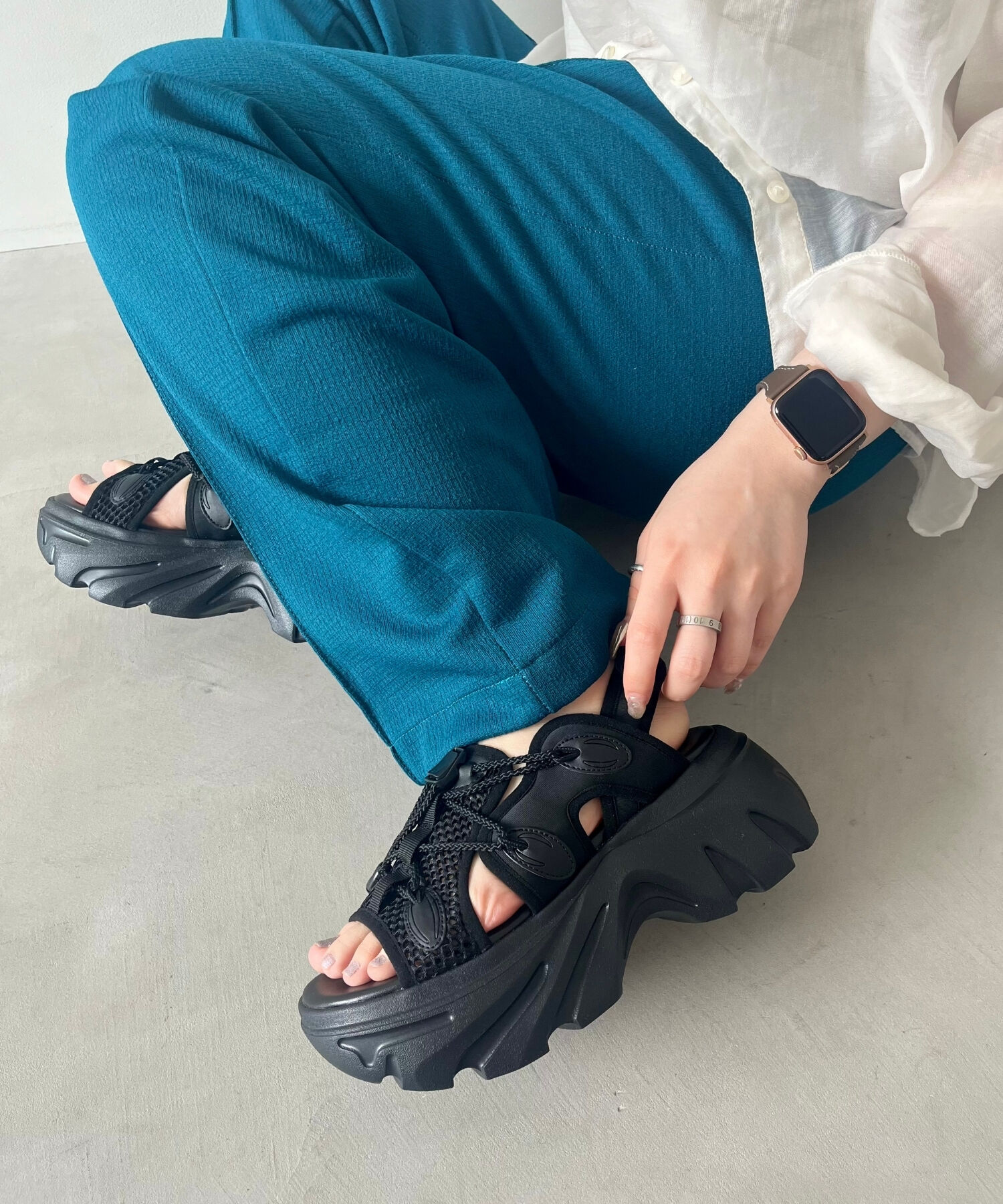 ORiental TRaffic「ドローコード&times;メッシュ厚底サンダル/51210 サンダル 厚底　メッシュ トレンド」|サンダル|