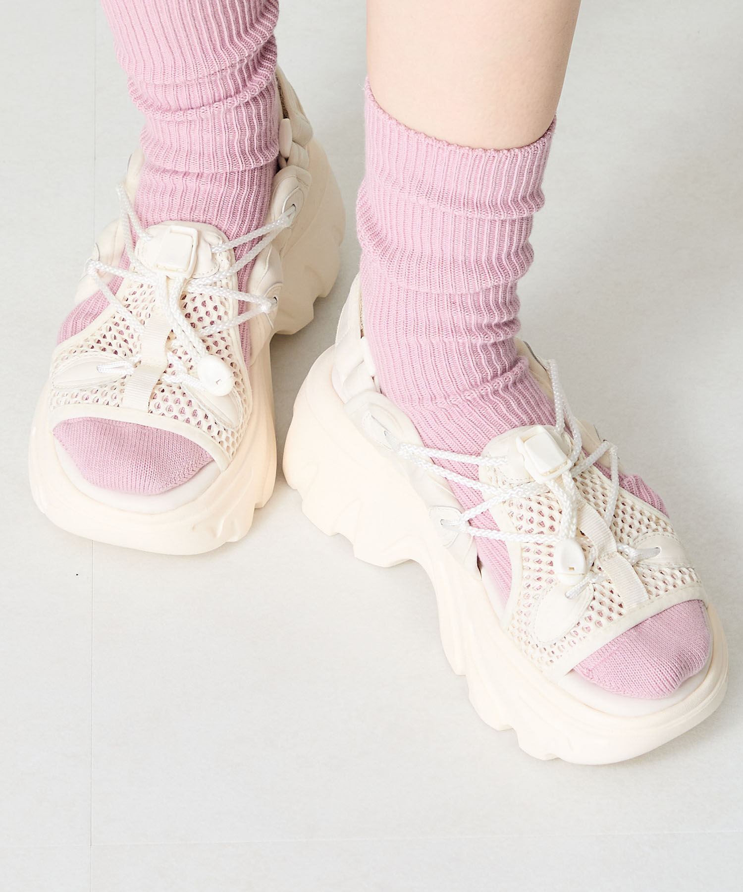 ORiental TRaffic「ドローコード&times;メッシュ厚底サンダル/51210 サンダル 厚底　メッシュ トレンド」|サンダル|