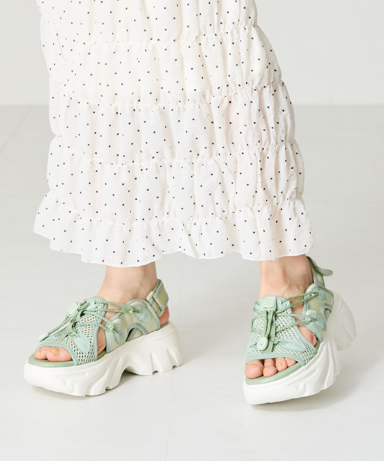 ORiental TRaffic「ドローコード&times;メッシュ厚底サンダル/51210 サンダル 厚底　メッシュ トレンド」|サンダル|