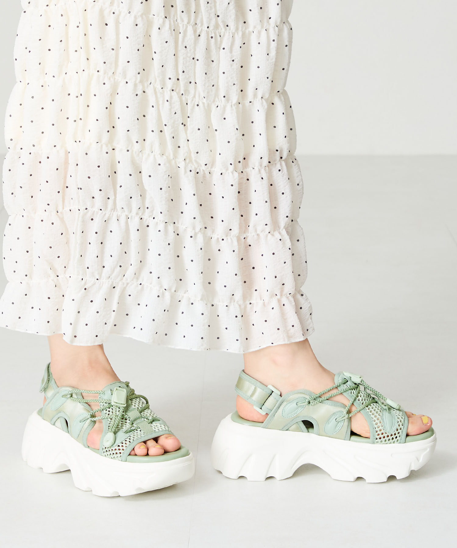 ORiental TRaffic「ドローコード&times;メッシュ厚底サンダル/51210 サンダル 厚底　メッシュ トレンド」|サンダル|