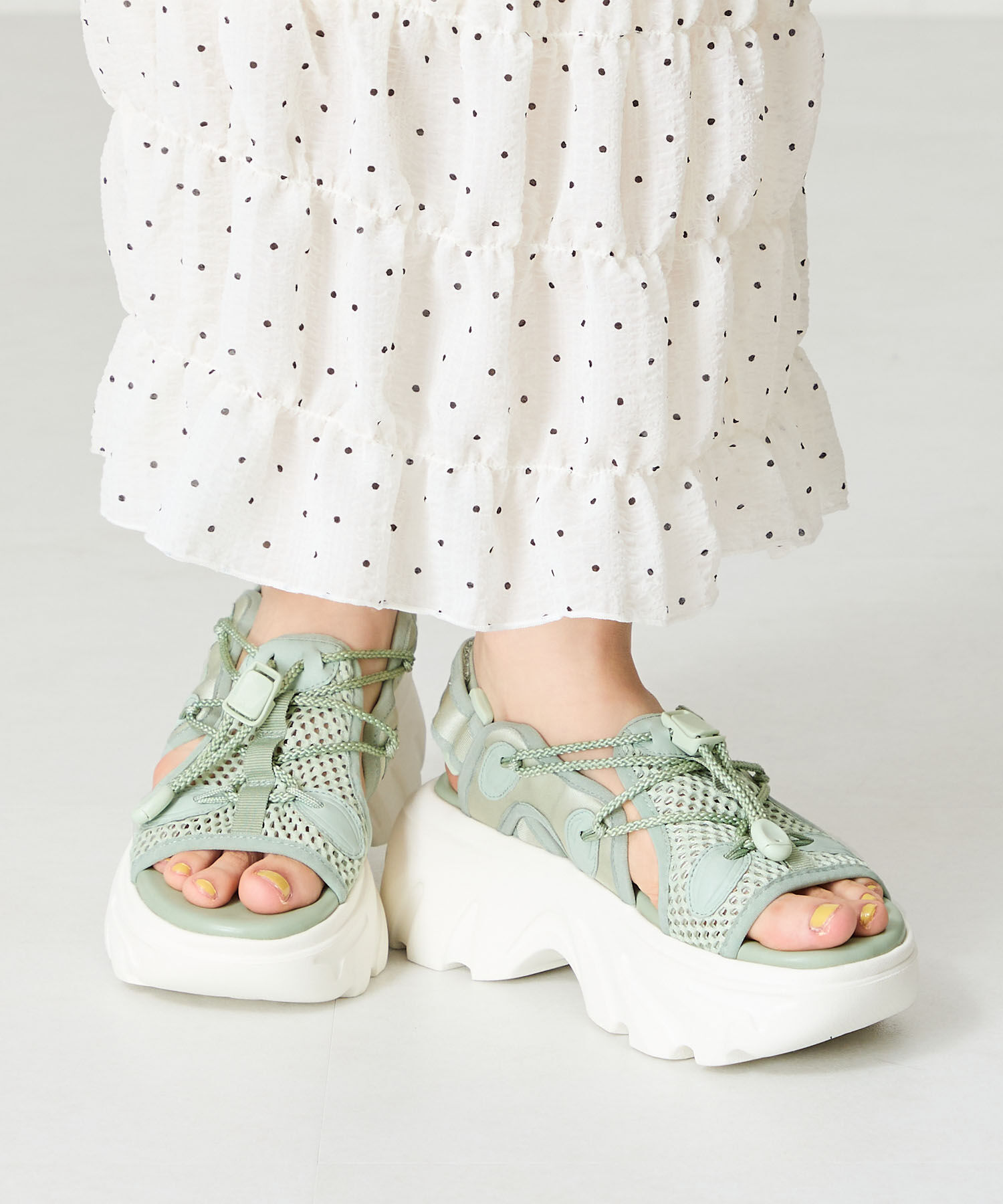 ORiental TRaffic「ドローコード&times;メッシュ厚底サンダル/51210 サンダル 厚底　メッシュ トレンド」|サンダル|