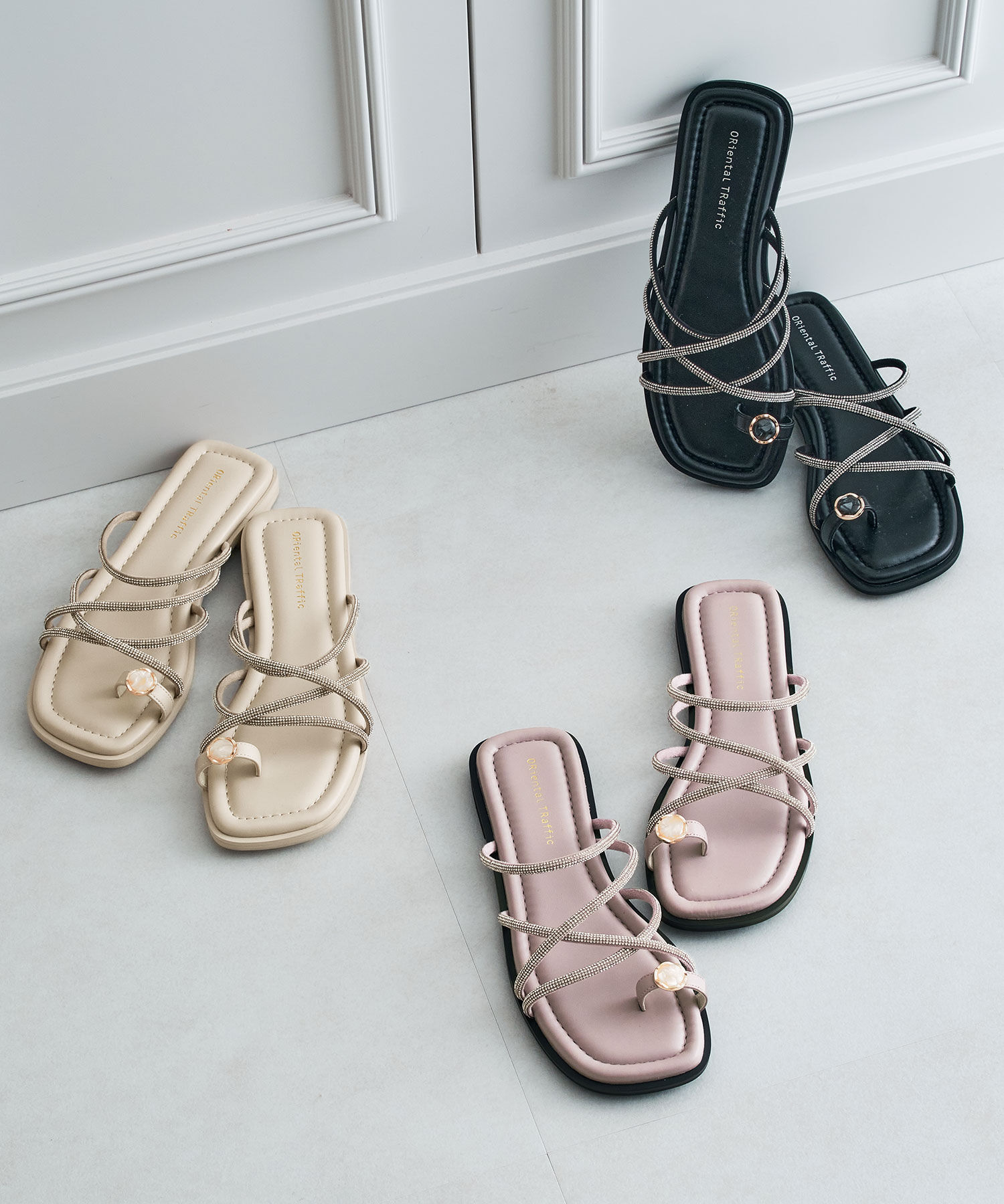 ORiental TRaffic「ラインストーンストラップトングサンダル/51232 サンダル トング 人気 フェミニン」|サンダル|BEIGE