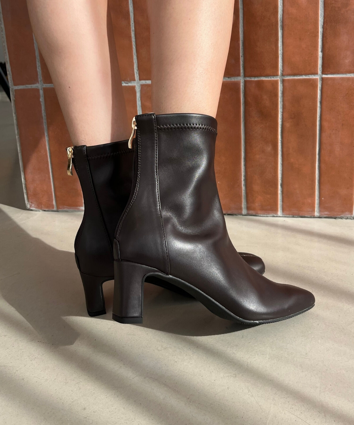 ORiental TRaffic「【 美脚 】 ストレッチ ヒール バックジップ ブーツ / 51423」|ショートブーツ|