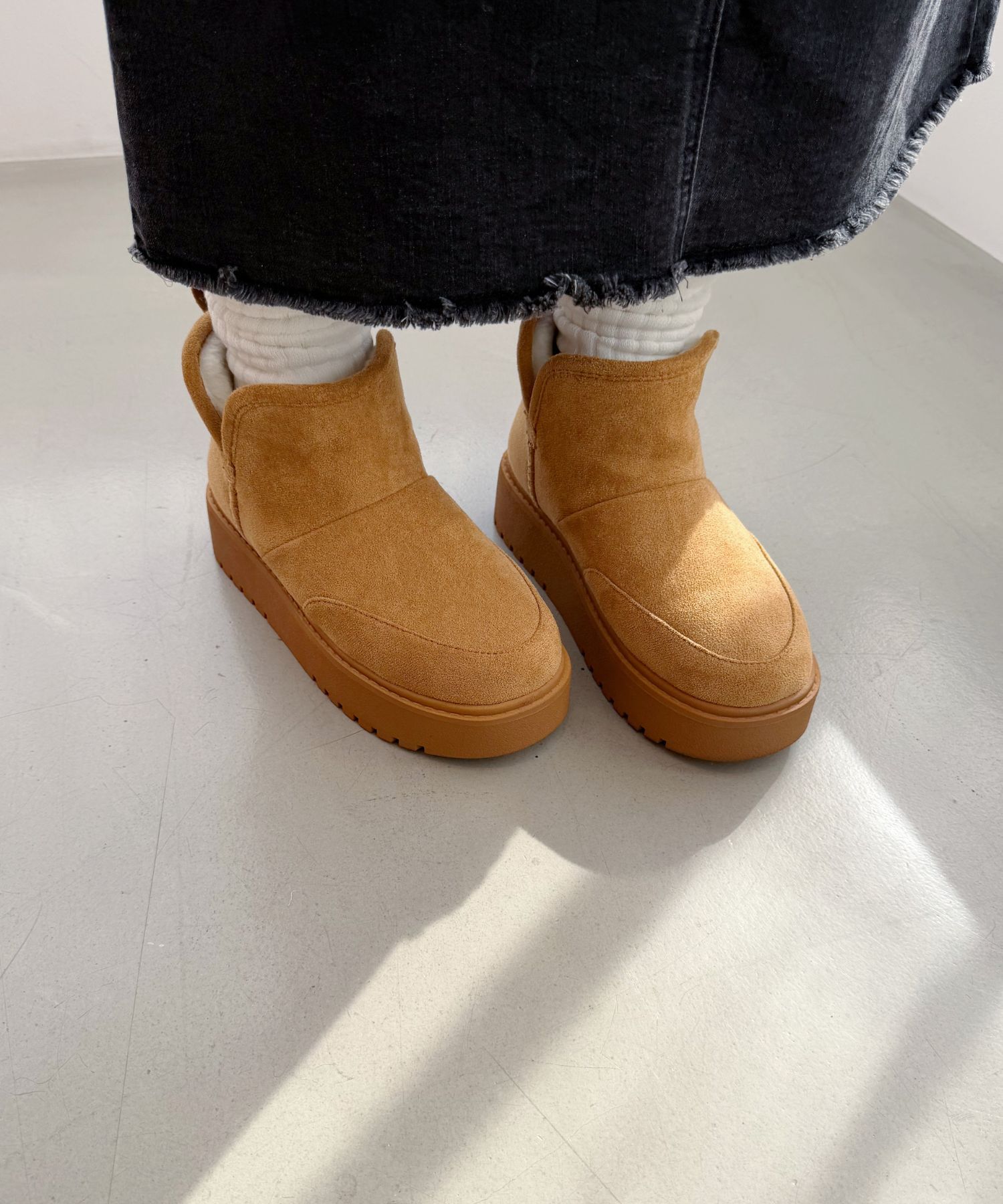 ORiental TRaffic「【 軽量 】 サイドスリット 厚底 ムートン ショートブーツ /51425 防寒」|ショートブーツ|