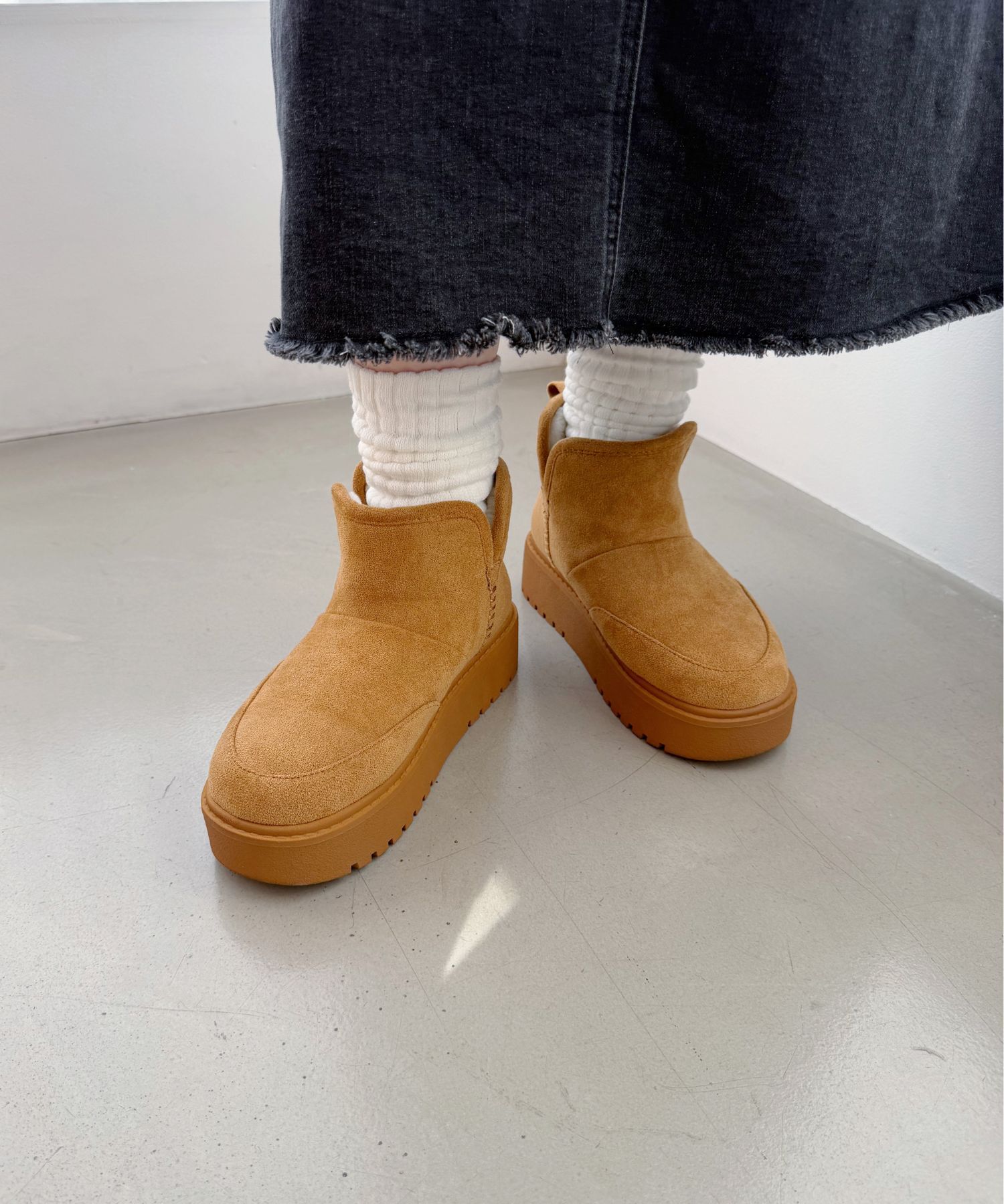 ORiental TRaffic「【 軽量 】 サイドスリット 厚底 ムートン ショートブーツ /51425 防寒」|ショートブーツ|