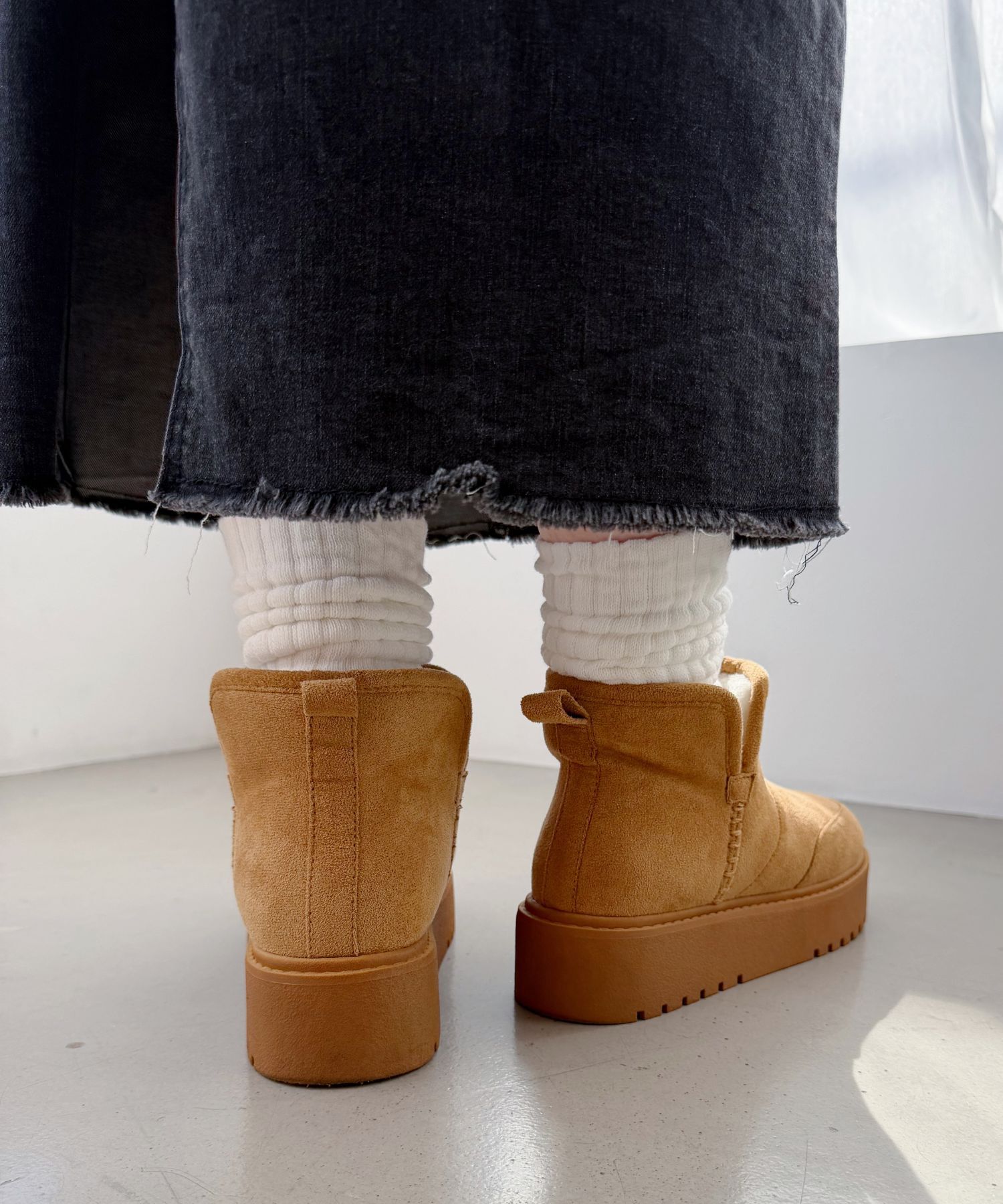 ORiental TRaffic「【 軽量 】 サイドスリット 厚底 ムートン ショートブーツ /51425 防寒」|ショートブーツ|