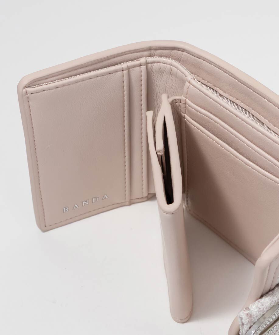  「ビジューパーツキルティング三つ折りウォレット」|財布|