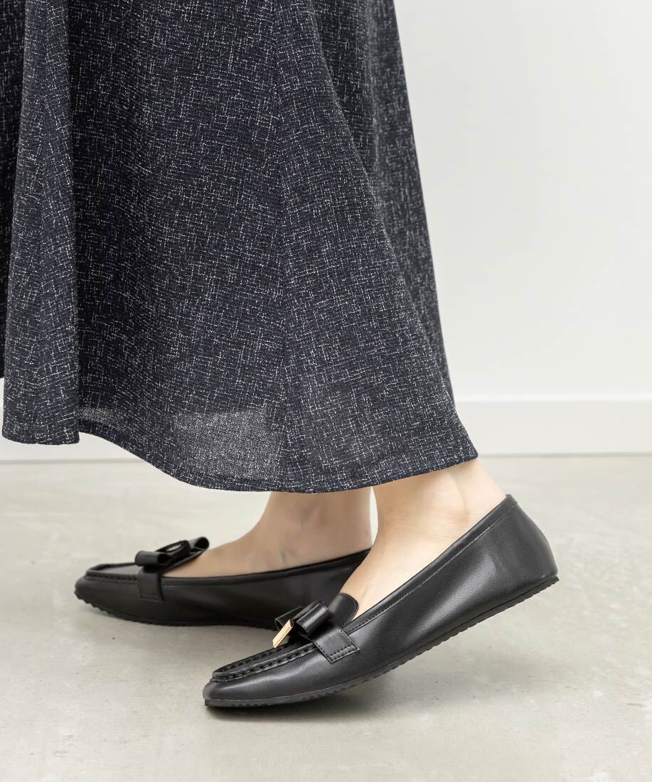  「スクエアトゥリボンモカシンシューズ」|ローファー|