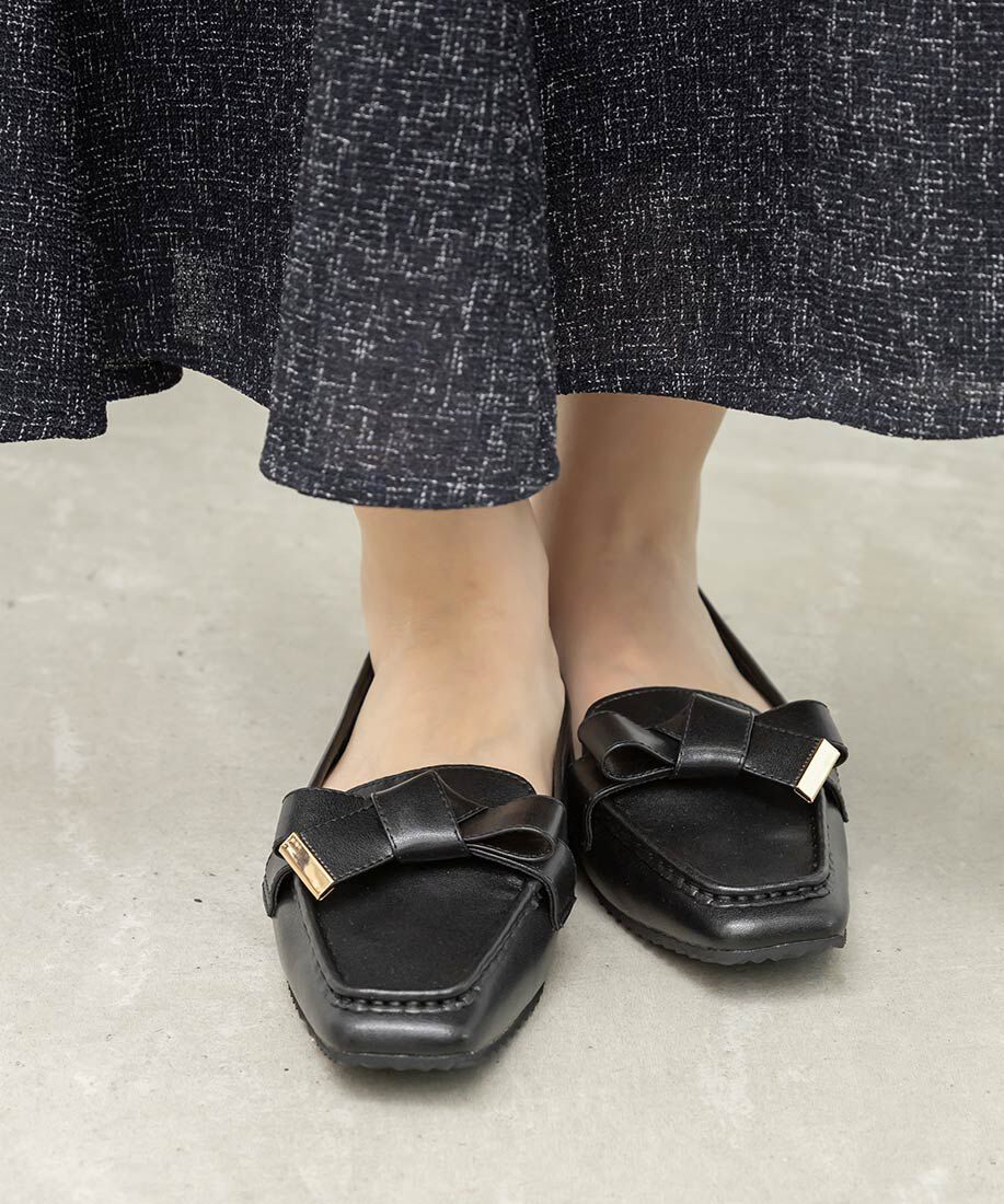  「スクエアトゥリボンモカシンシューズ」|ローファー|