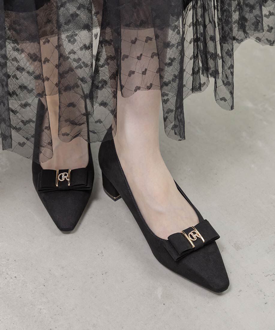  「2WAY ビジューモノグラムリボンパンプス」|パンプス|ブラック