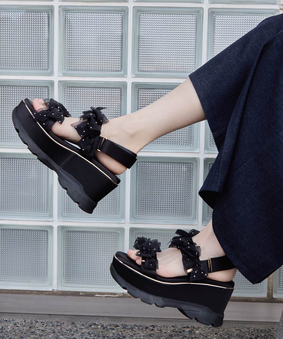  「シアーミニリボンウェッジスポーツサンダル」|サンダル|