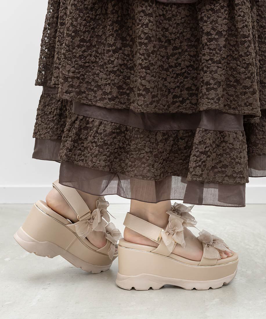  「シアーミニリボンウェッジスポーツサンダル」|サンダル|