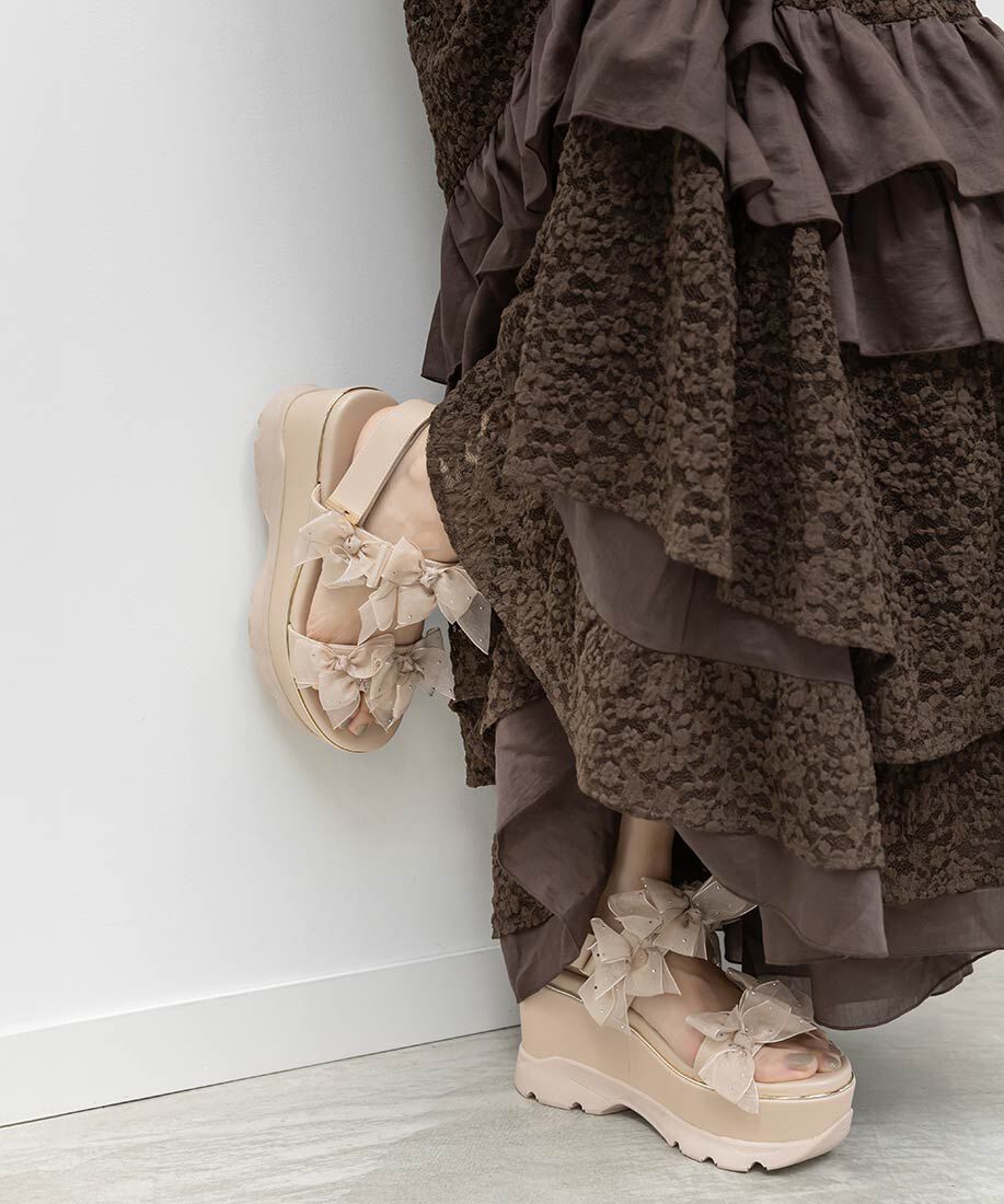  「シアーミニリボンウェッジスポーツサンダル」|サンダル|