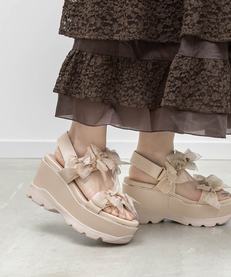  「シアーミニリボンウェッジスポーツサンダル」|サンダル|ピンク