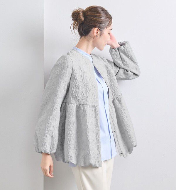 UNITED ARROWS「ツートーン ジャガード ブルゾン ジャケット」|ノーカラージャケット|LT.GRAY