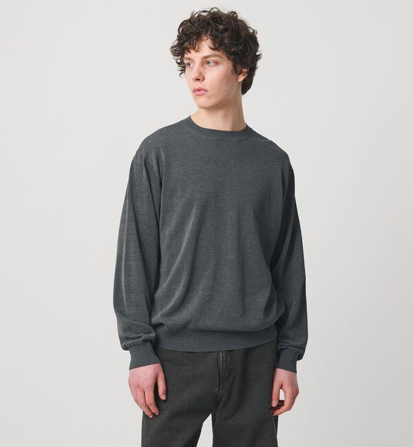UNITED ARROWS「ハイツイストコットン ハイゲージ クルーネックニット 接触冷感」|ニット・セーター|DK.GRAY