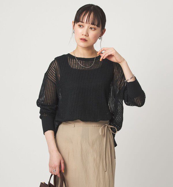 UNITED ARROWS green label relaxing「フレンチリネン メッシュ プルオーバー ニット」|ニット・セーター|BLACK