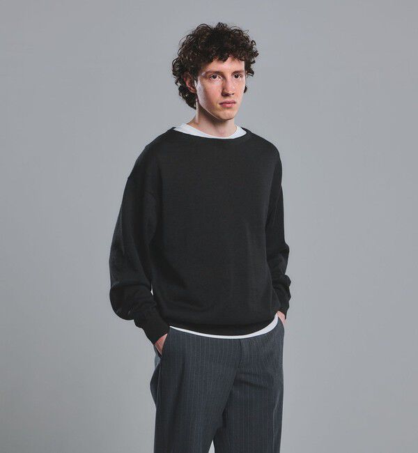 UNITED ARROWS green label relaxing「FINE BASIC ラミー ボートネック ニット」|ニット・セーター|BLACK