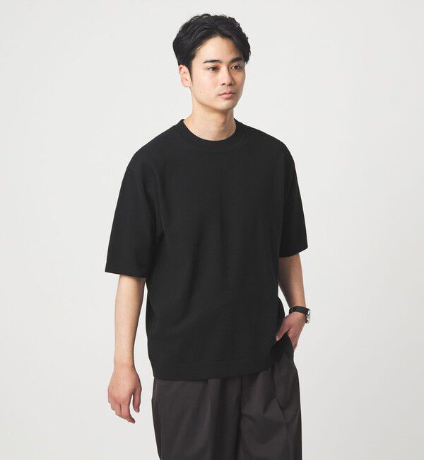 UNITED ARROWS green label relaxing「コットンナイロン リンクス クルーネック ショートスリーブ ニット -ウォッシャブル-」|ニット・セーター|BLACK