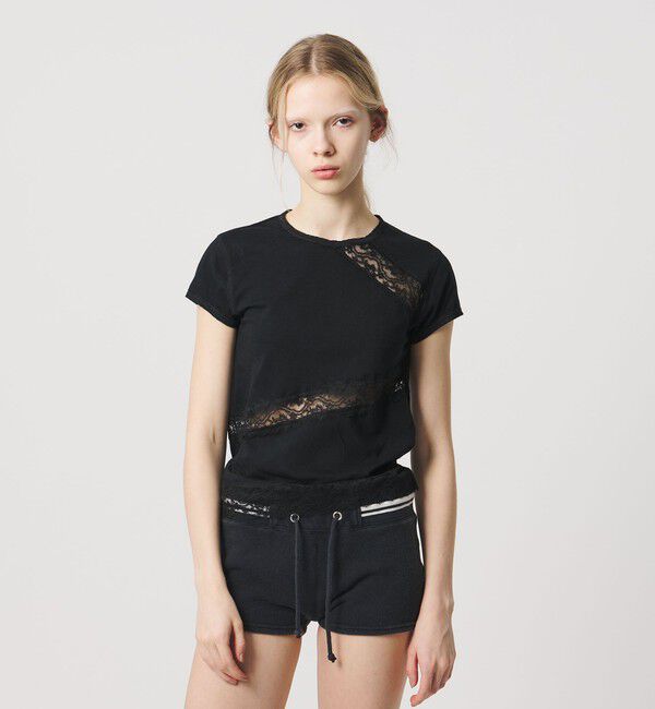 ATTISESSION「＜ATTISESSION＞レース ドッキング Tシャツ」|Tシャツ・カットソー|BLACK