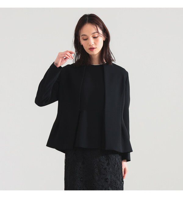 Demi-Luxe BEAMS 「トリアセ ペプラムジャケット＊」|ノーカラージャケット|BLACK