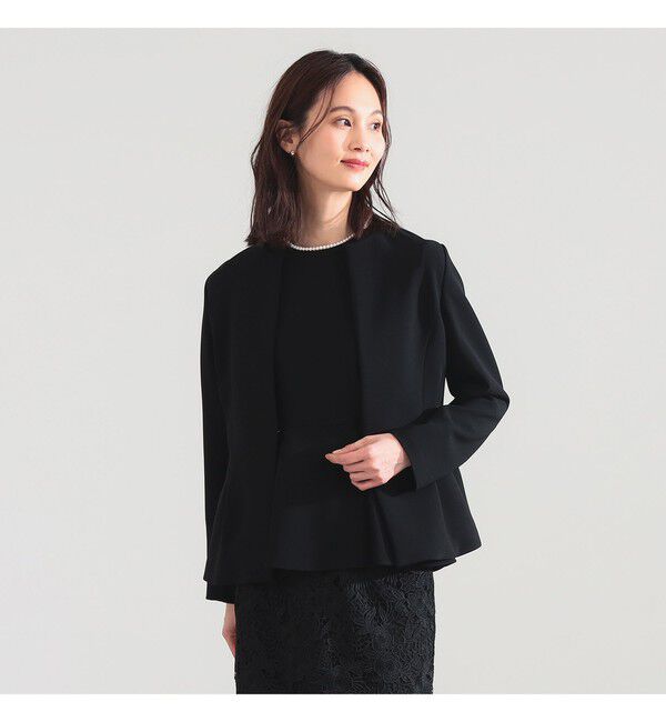 Demi-Luxe BEAMS 「トリアセ ペプラムジャケット＊」|ノーカラージャケット|