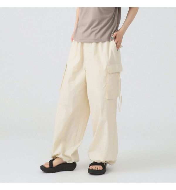 Ray BEAMS 「ストラップ カーゴ ワイド パンツ」|チノ|IVORY
