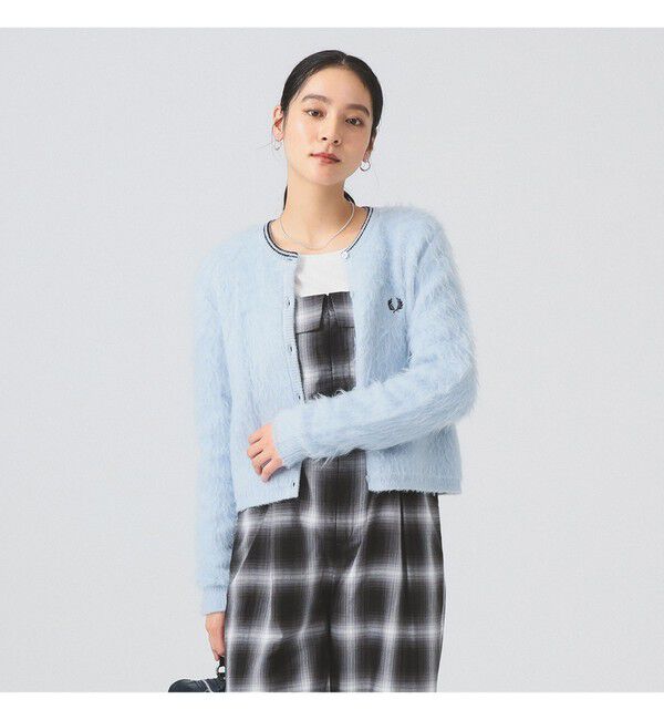 Ray BEAMS 「【別注】FRED PERRY / Fluffy Crewneck Knit Cardigan」|カーディガン|LIGHT_SMOKE