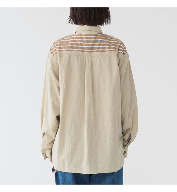 BEAMSBOY「maturely / ストライプ アンド ソリッド カットオフ ロングスリーブ シャツ」|シャツ・ブラウス|