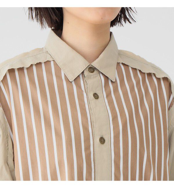 BEAMSBOY「maturely / ストライプ アンド ソリッド カットオフ ロングスリーブ シャツ」|シャツ・ブラウス|
