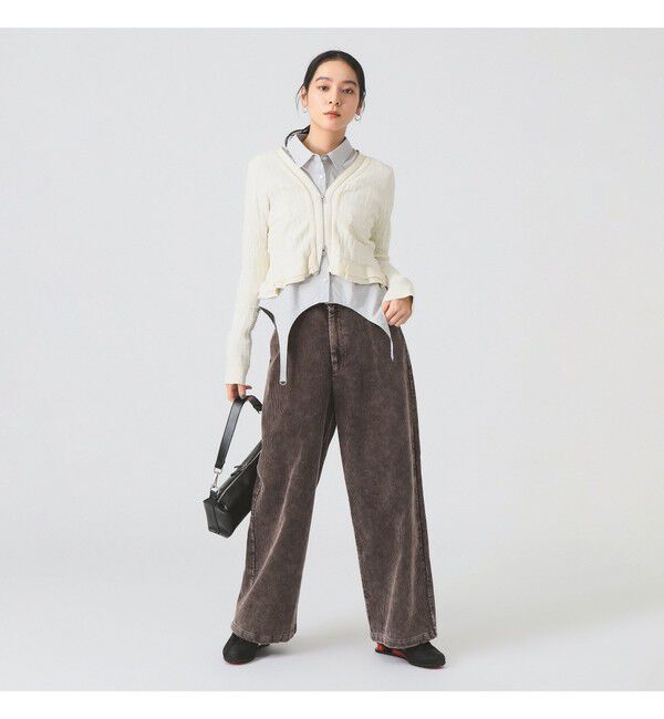 Ray BEAMS 「シャーリング ジップ Vネック カーディガン」|カーディガン|