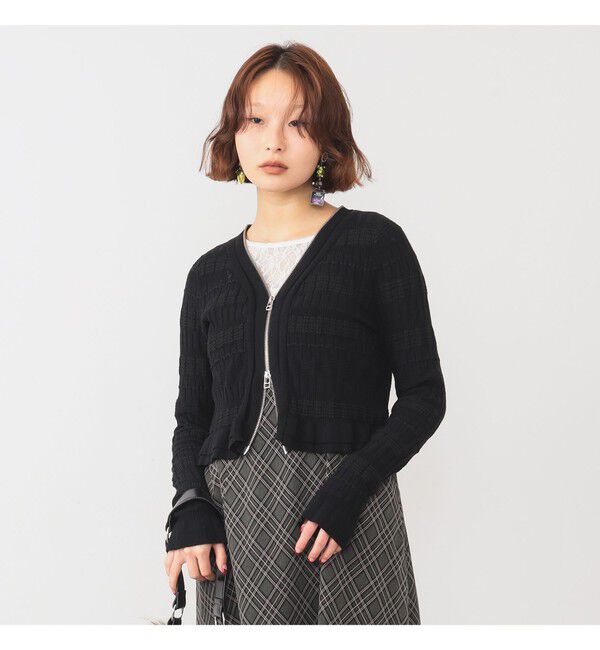 Ray BEAMS 「シャーリング ジップ Vネック カーディガン」|カーディガン|