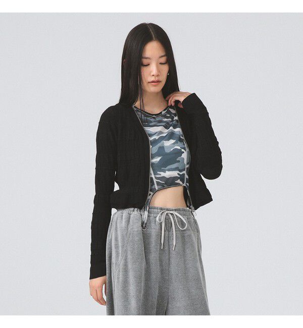 Ray BEAMS 「シャーリング ジップ Vネック カーディガン」|カーディガン|