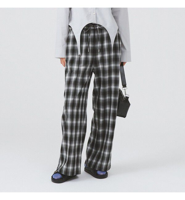 Ray BEAMS 「オンブレチェック ワイド パンツ」|チノ|BLACK