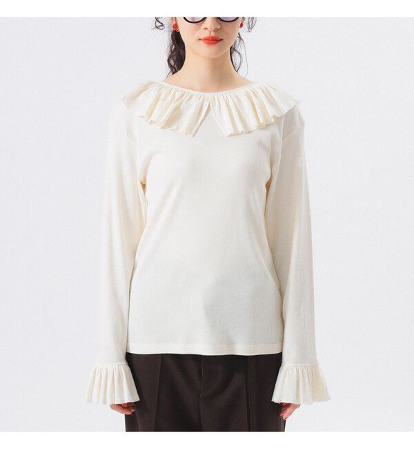 BEAMSBOY「リブ フリル ギャザー ロングスリーブ」|Tシャツ・カットソー|
