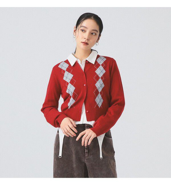 Ray BEAMS 「アーガイル クルーネック カーディガン」|カーディガン|RED