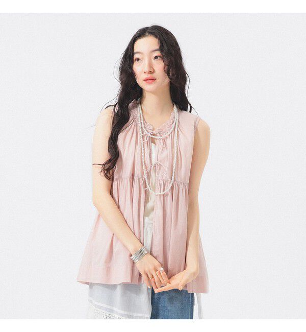 BEAMSBOY「コットン ギャザー ノースリーブ」|シャツ・ブラウス|DUSTY_PINK